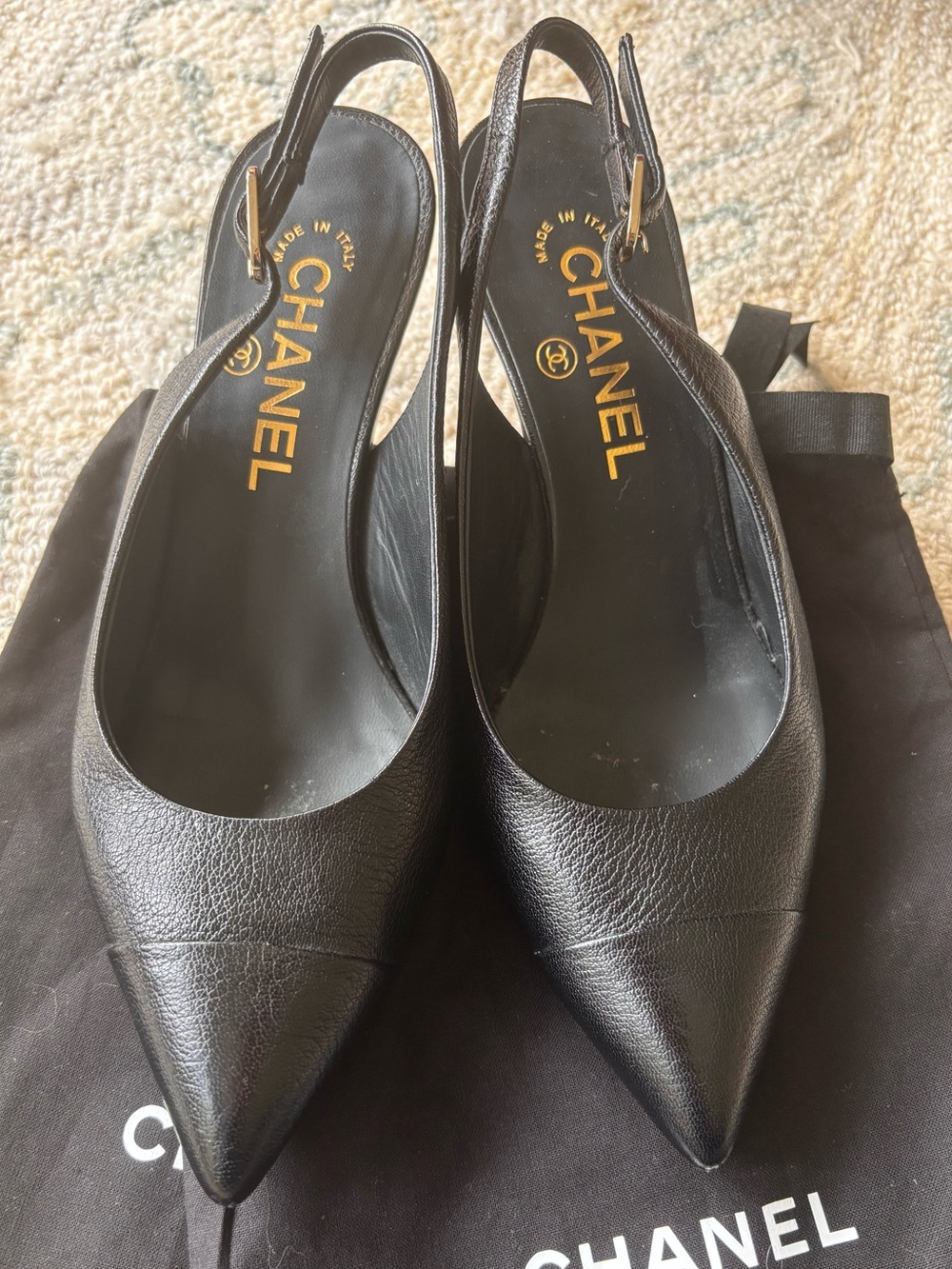 Chanel Black Leather Slingback Heels Sandals 36.5